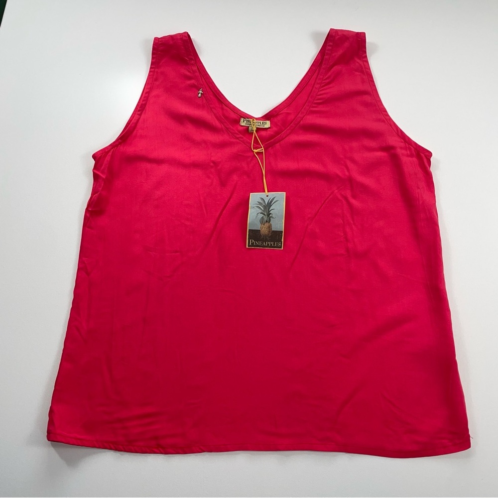 Pineapples Hawaii Tank Top NWT | Watermelon Pink V-Neck | Size L Resort Beach